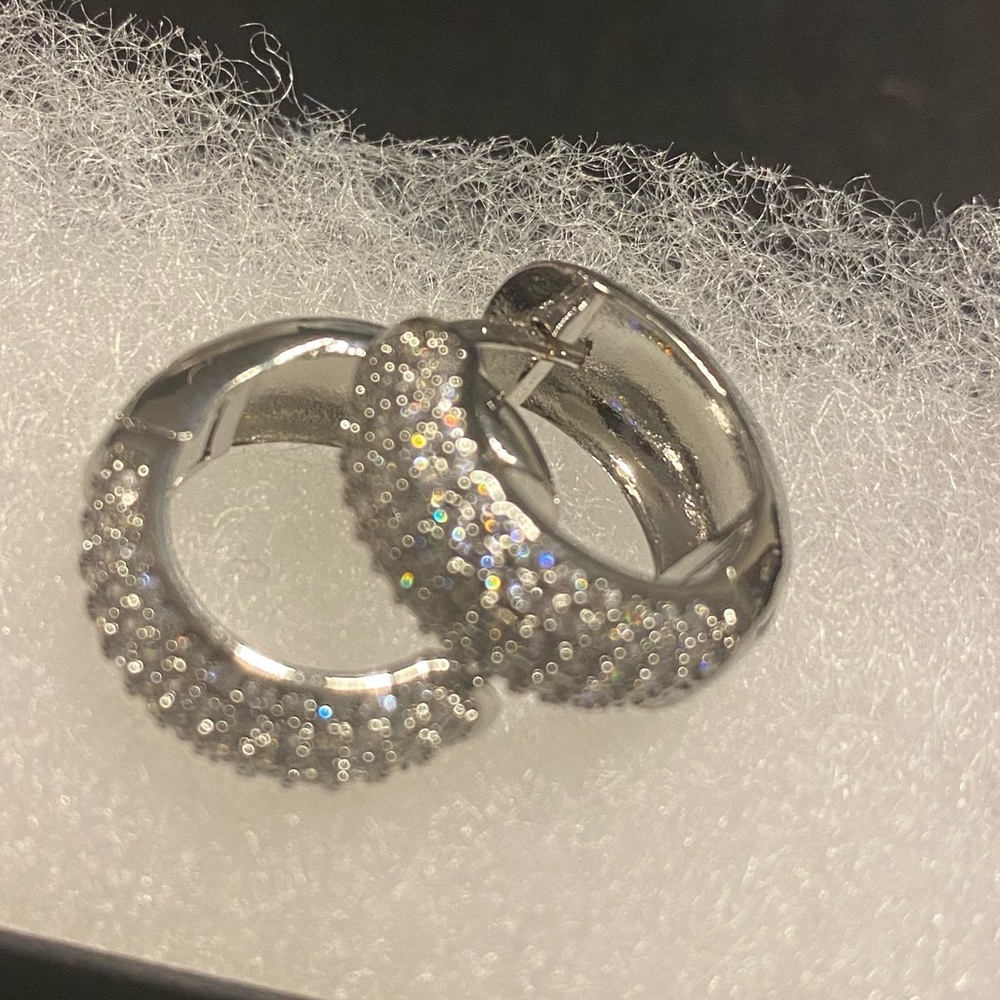 18K GOLD FILLED ROUNDED PAVE CZ HUGGIES - Picture 9 of 11